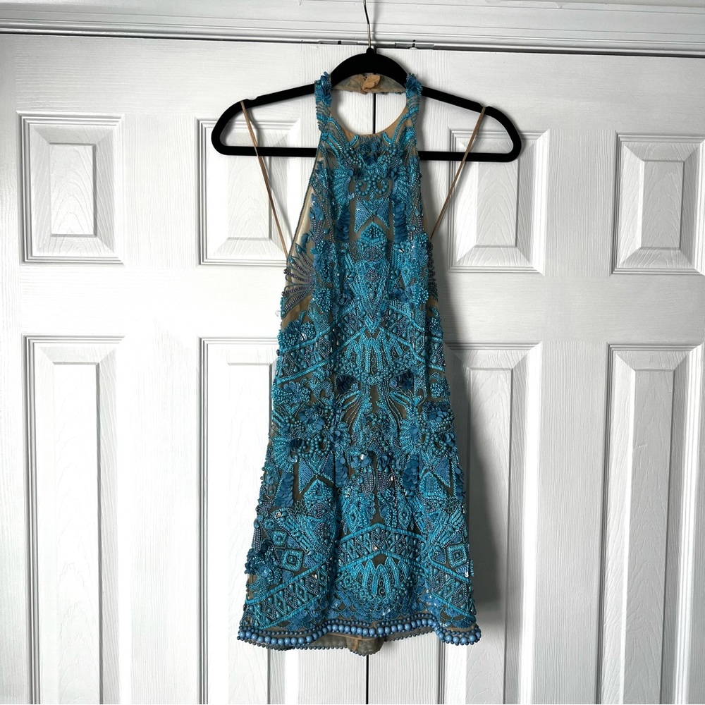 Cult Gaia Evangeline Beaded Jeweled Mini Dress in blue Size 00 $2998 - Picture 3 of 15